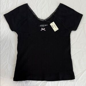Aeropostale Black Short Sleeve Top with Lace